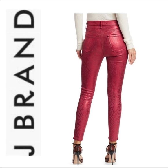J. Brand Red Snakeskin Python Glossy Coated Pants Jeggings Skinny Fit - Picture 5 of 9